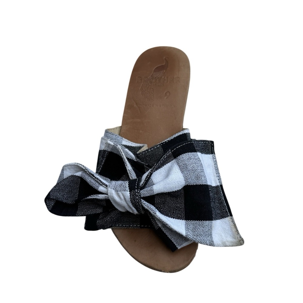 Brother Vellies Burkina Slide Knot Leather Sandals Black‎ White Checked Size 9